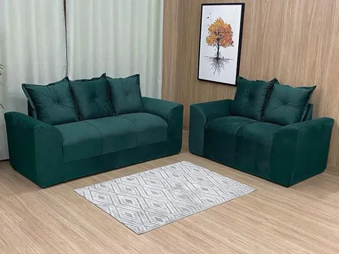 Conjunto de Sofá 3 e 2 Lugares Suede Verde