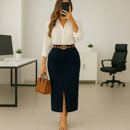 Conjunto Saia Longa com Fenda + Camisa Social | Look Premium e Sofisticado para Mulheres