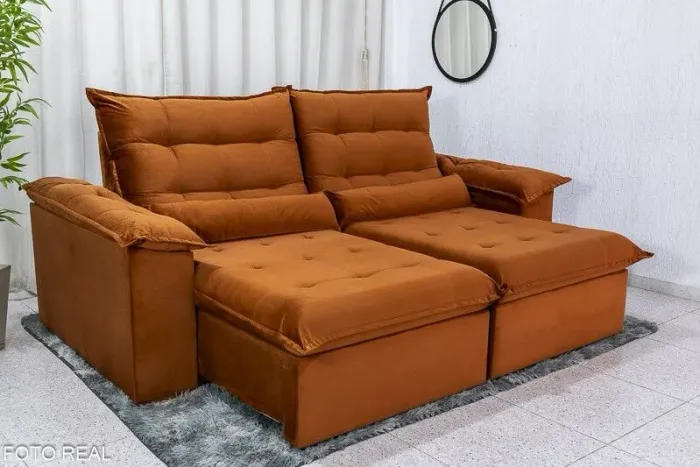 Sofá Retrátil Reclinável 2 Lugares 2 Metros Molas Bonnel D28 Veludo Terracota 
