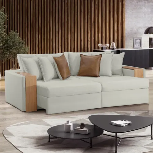 Sofá Cama Retrátil Maiori 2,52 m Linho Gelo tt75