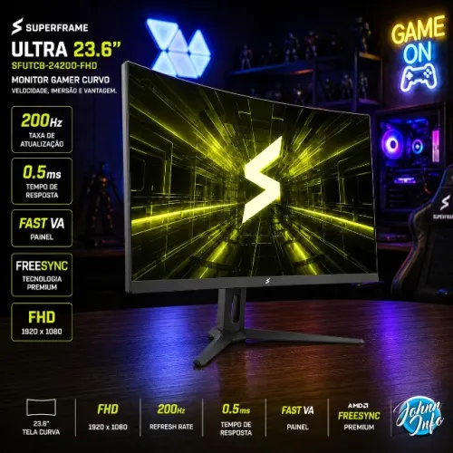 Monitor Gamer SuperFrame Ultra, 23.6 Pol, Curvo, FHD, Fast VA, 0.5ms, 200Hz, FreeSync