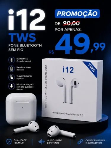 Fone sem fio tws i12