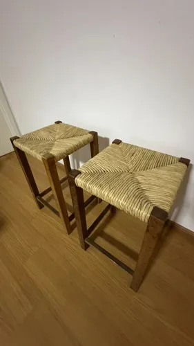 Par de Banquetas Tok&Stok em Madeira e Fibra Natural - Altura 60cm