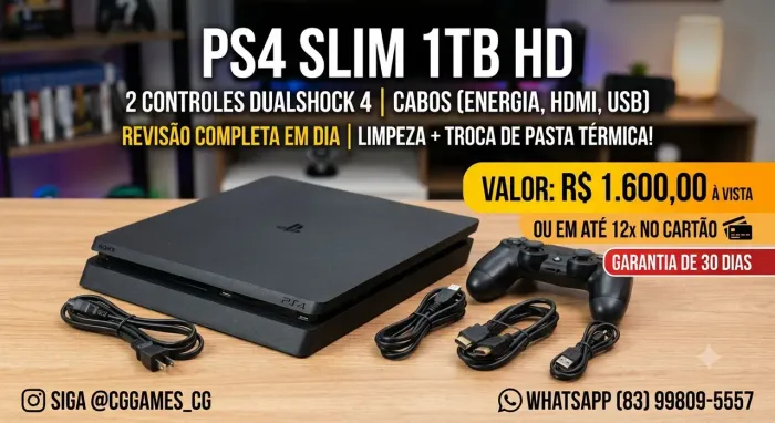 PS4 Slim 1TB - 2 Controles - Revisado e com Garantia! ?
