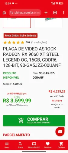 Placa de video ASRock Radeon Rx 9060 xt STEEL LEGEND 16GB GDDR6