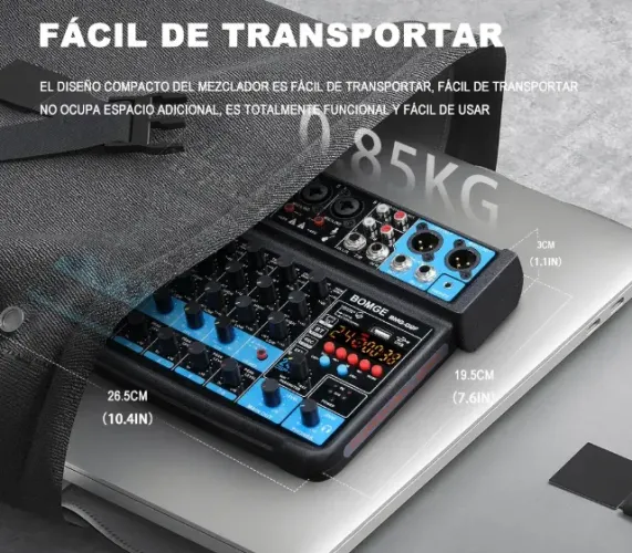 Mini mixer de 8 Canais com USB MP3 Player, gravador MP3, Bluetooth e central de efeitos Ds