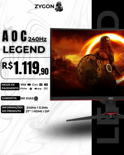 [S/ NOVO] Monitor Gamer AOC Legend 27" 240Hz 0.5ms - 60 Dias Garantia