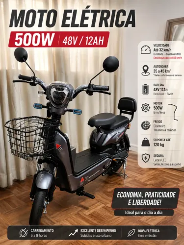Nova Moto Elétrica 500W 48v/12ah Ate 120kg não precisa de CNH (Zero KM) Autopropelido
