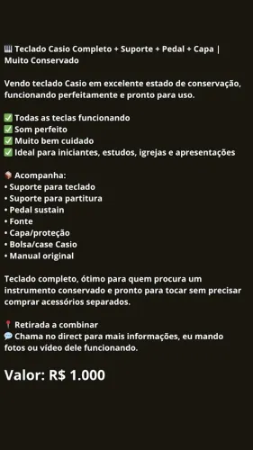 Teclado Casio Completo + Suporte + Pedal + Capa | Muito Conservado 