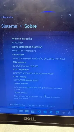 Notebook Dell 32GB 256SSD I5