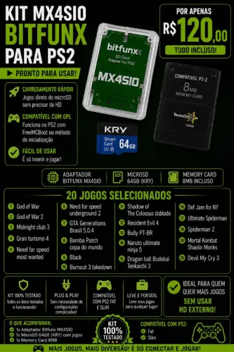 Adaptador MX4sio+cartão de memória 64GB+memory card PS2