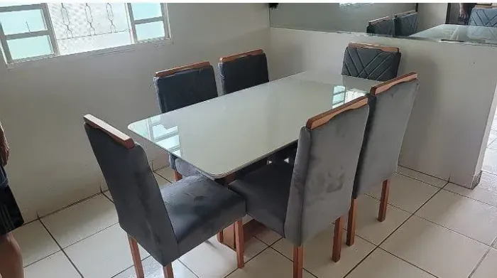 Mesa de jantar 6 cadeiras com tampo de vidro, Super Lançamento!