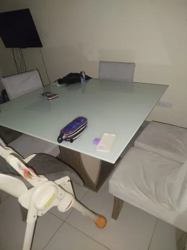 Mesa tampo de vidro grande