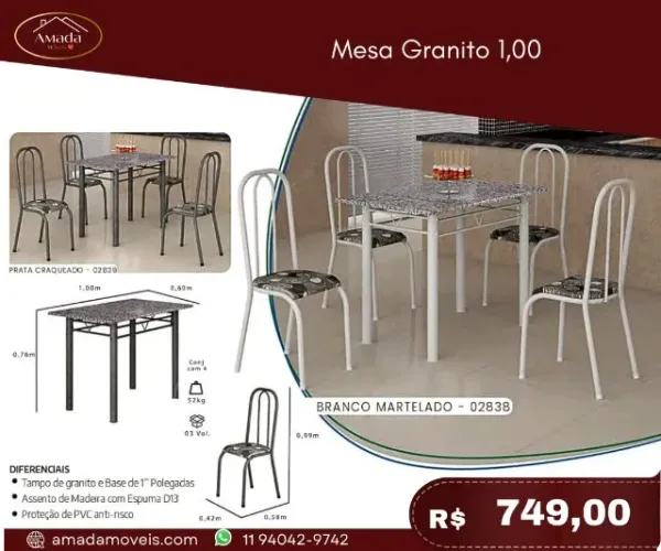 Mesa granito 1,00, a pronta entrega 
