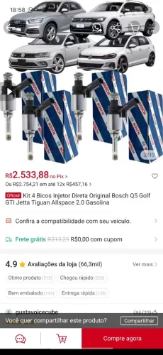 Kit Bico injetor Bosch <br>Lacrado <br>Serve nos veículos : TCRoos ,Nivus,Polo,Audi a3,a4,Q3 etc