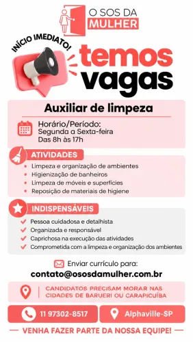 Vaga limpeza de escritório em Alphaville