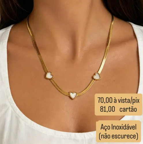Colar Corações - Aço Inoxidável 