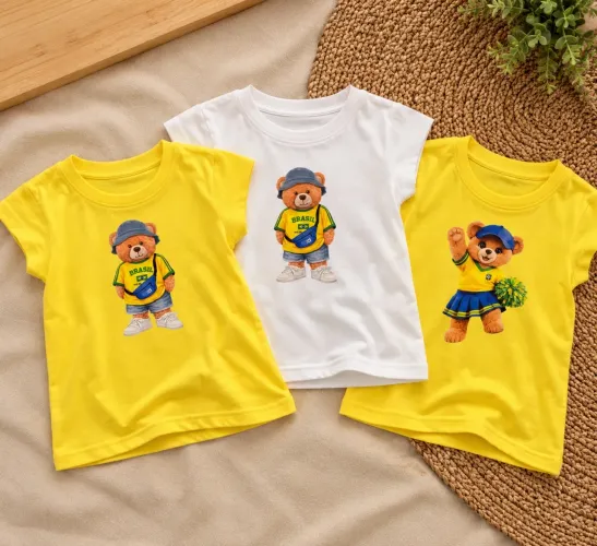 Kit 3 Blusas Infanto-Juvenis - Ursinhos Brasil ?