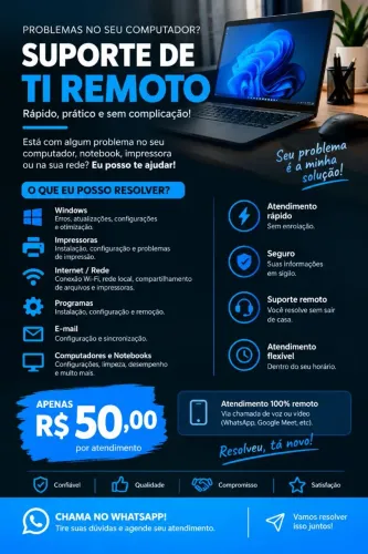 Suporte de Informatica Remoto Computador Windows Impressora e Rede