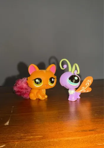 Littlest pet shop - Gato Laranja com rabo rosa e libélula #2576 e #2577