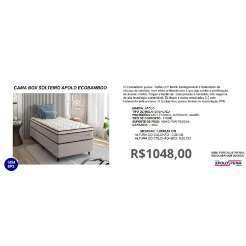 CAMA BOX+COLCHÃO DE MOLAS APOLOS ESPUMAS