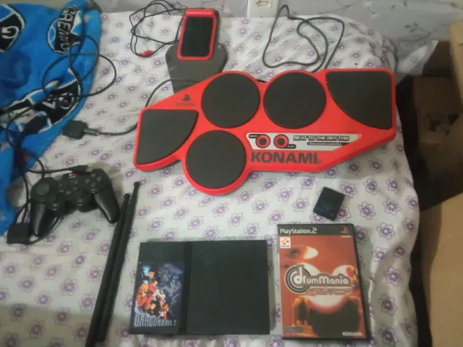 PlayStation 2 Slim + Bateria DrumMania Konami Original - 100% Funcionando (Raro)