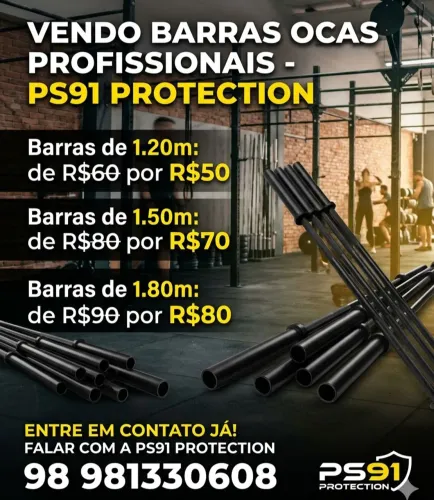 ? Barras Oca de 1,20m 1,50m 1,80m + Anilhas de Ferro 1kg a 20kg | PS91 PROTECTION