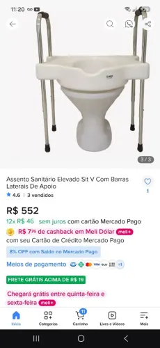 Acento sanitario elevado com alça (idoso).