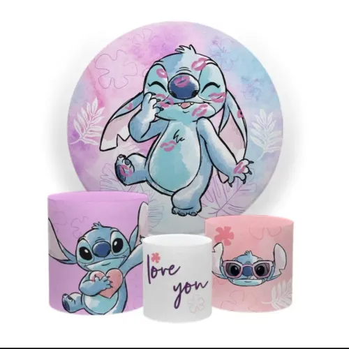 Kit painel redondo e trio de capas de cilindros Lilo & Stitch