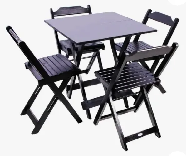 Mesa dobrável com 4 cadeiras preta 