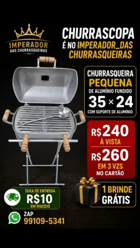 Churrasqueira Pequena de Alumínio com Suporte de Alumínio com 1 brinde