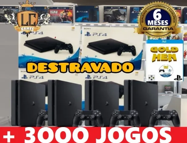 PS4 SLIM 1TB/500GB DESBLOQUEADO + 3OOO JOGOS + O6 MESES GARANTIA I LOJA FISICA BH