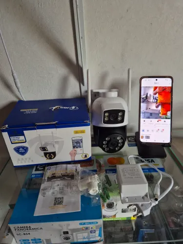 Câmera de Vigilância Externa 2 Lentes 360° Wi-fi Acesso Remoto Via Aplicativo no Celular