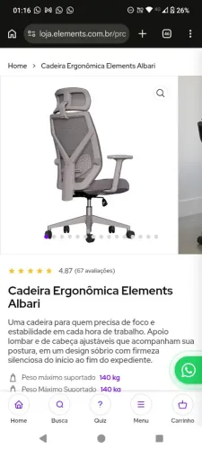 Cadeira Ergonômica elements Albari p/ Escritório