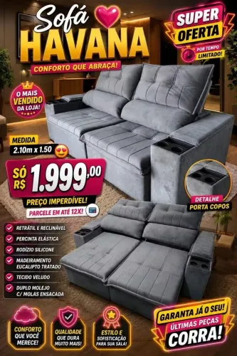 Sofá retrátil e reclinável novo