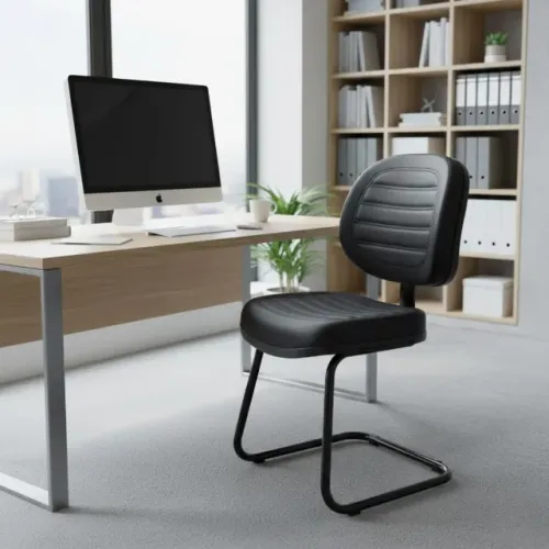 Cadeira Executiva Costurada Base em S Preta Escritório Ergonômica Confortável Chefia 31014