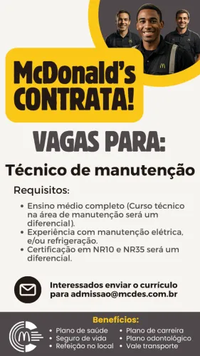  TÉCNICO DE MANUTENÇÃO,COM EXPERIÊNCIA 