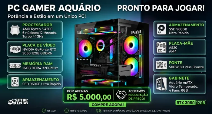 PC gamer com menos de 5 meses de uso.