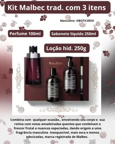 Kit Malbec Tradicional com 3 itens, O Boticário 
