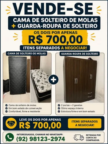Guarda roupa e cama de solteiro