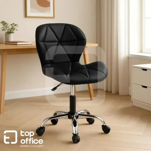 Cadeira Slim Office Cromada Preta - Cadeira para Salão - Cadeira Penteadeira