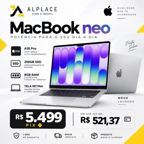 MacBook neo A18Pro 256GB SSD 8gb de ram - prata Silver - nota fiscal