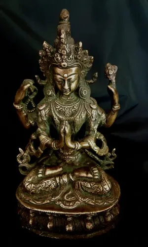 Estátua única de Tara com quatro braços do Nepal em bronze