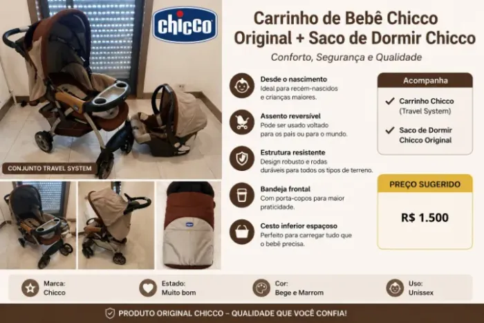Carrinho de Bebê da marca Chicco+ bebe conforto +saco de dormir
