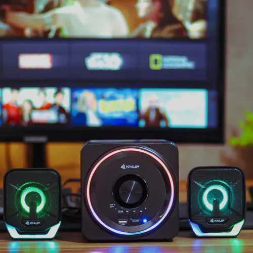 Caixa de Som Bluetooth Knup Hórus RO828 16W RMS 2.1 Canais com Subwoofer e LED RGB