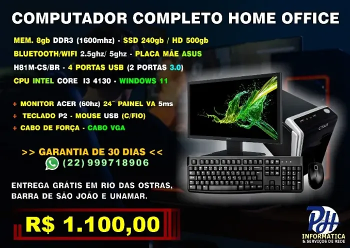 Computador Completo Home Office (Produto OEM-Entrega Grátis)