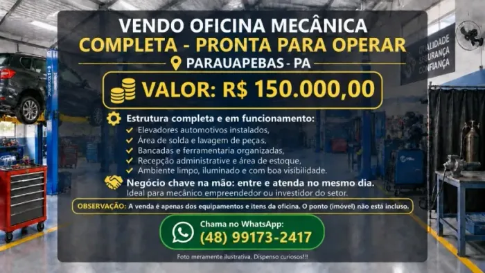 VENDO OFICINA MECÂNICA COMPLETA - PRONTA PARA OPERAR