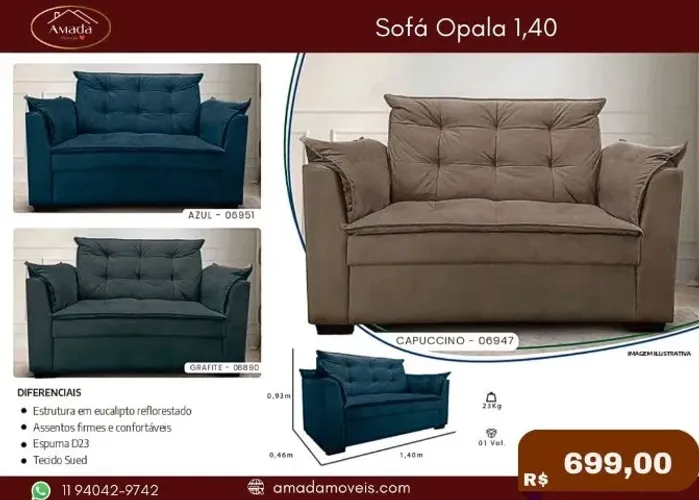 Sofá Opala 1,40, a pronta entrega 