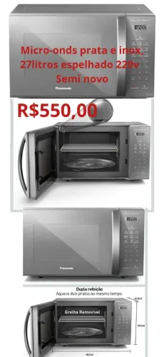 Microondas prata espelhado 27litros