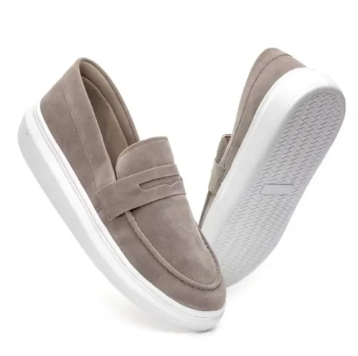 Mocassim Masculino Sola Alta Loafer Derby em Camurça Costurado Premium